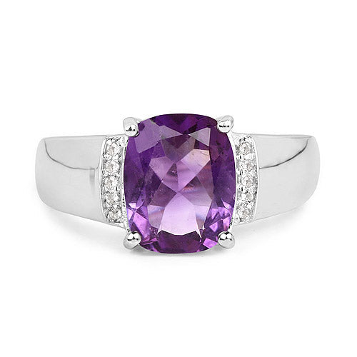 2.65 Carat Genuine Amethyst and White Topaz .925 Sterling Silver Ring DestGlow