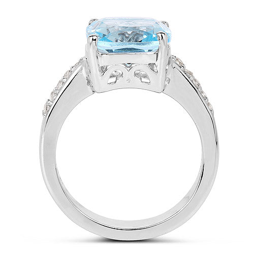4.62 Carat Genuine Blue Topaz and White Topaz .925 Sterling Silver Ring by Bids.com