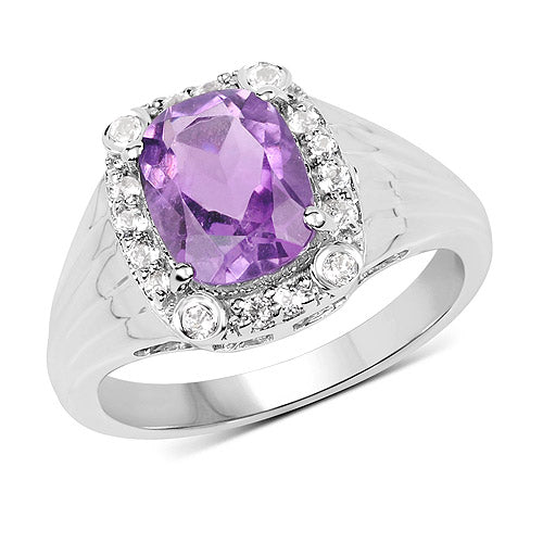 2.13 Carat Genuine Amethyst and White Topaz .925 Sterling Silver Ring by Bids.com