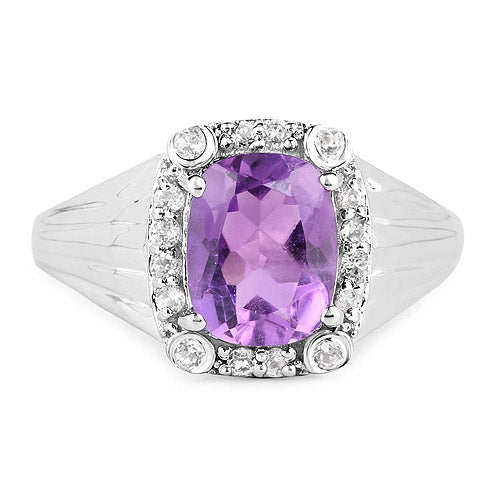 2.13 Carat Genuine Amethyst and White Topaz .925 Sterling Silver Ring by Bids.com