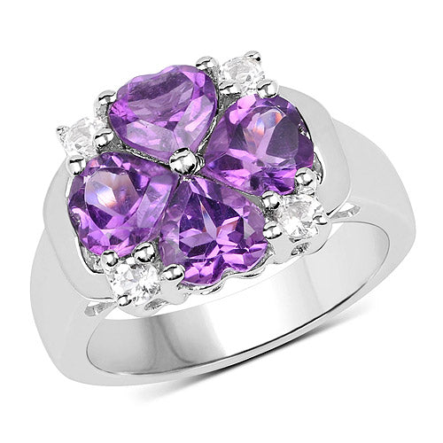 3.12 Carat Genuine Amethyst and White Topaz .925 Sterling Silver Ring DestGlow