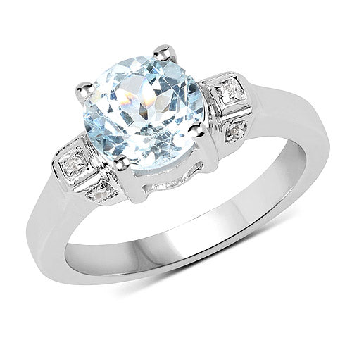 2.28 Carat Genuine Blue Topaz and White Topaz .925 Sterling Silver Ring by Bids.com