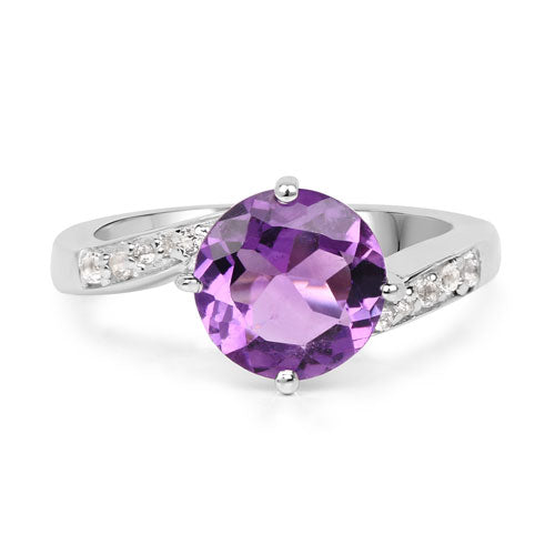 2.55 Carat Genuine Amethyst and White Topaz .925 Sterling Silver Ring DestGlow