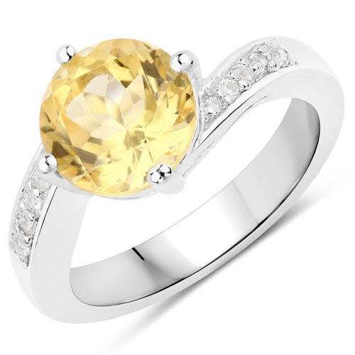 2.55 Carat Genuine Citrine and White Topaz .925 Sterling Silver Ring DestGlow