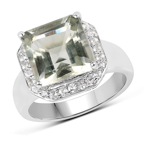 4.52 Carat Genuine Green Amethyst and White Topaz .925 Sterling Silver Ring DestGlow