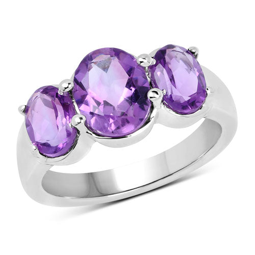3.20 Carat Genuine Amethyst .925 Sterling Silver Ring DestGlow