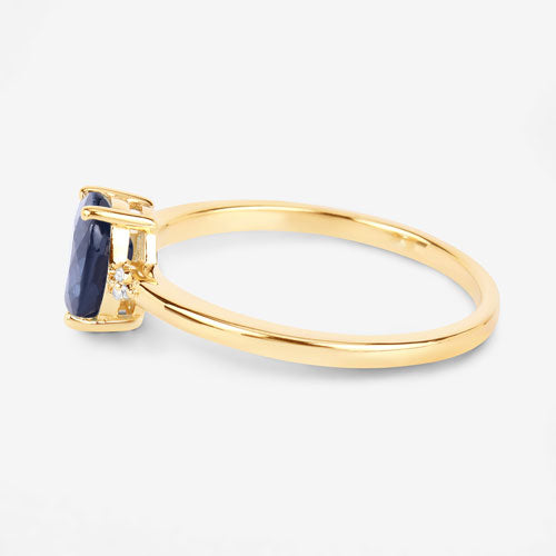 0.97 Carat Genuine Blue Sapphire and White Diamond 10K Yellow Gold Ring DestGlow