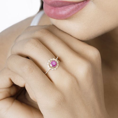 0.68 Carat Genuine Ruby and White Diamond 14K Yellow Gold Ring by Bids.com