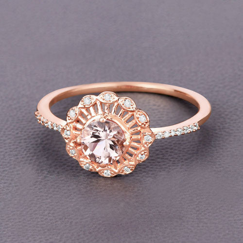 0.54 Carat Genuine Morganite and White Diamond 14K Rose Gold Ring by Bids.com