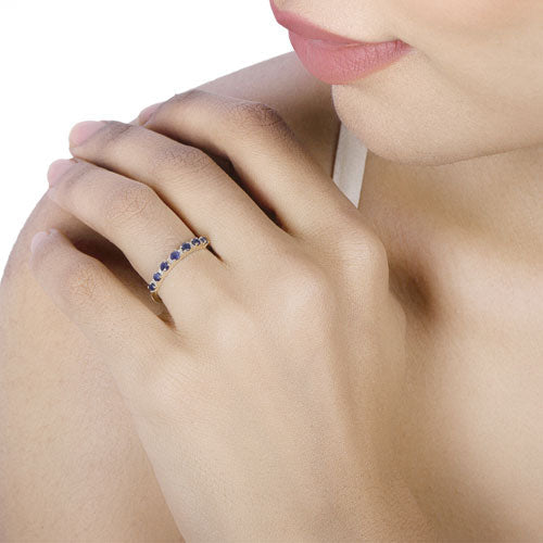 0.43 Carat Genuine Blue Sapphire and White Diamond 14K Yellow Gold Ring by Bids.com