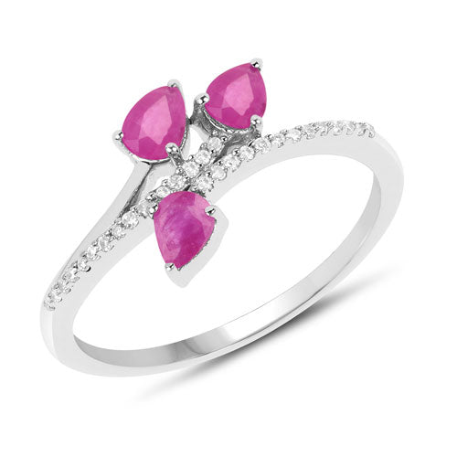 0.68 Carat Genuine Ruby and White Diamond 14K White Gold Ring by Bids.com