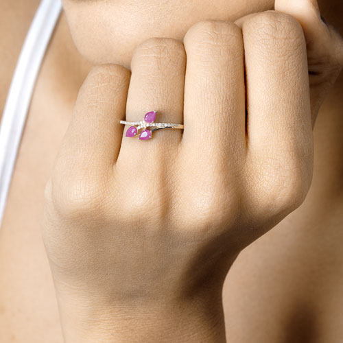 0.68 Carat Genuine Ruby and White Diamond 14K Yellow Gold Ring DestGlow