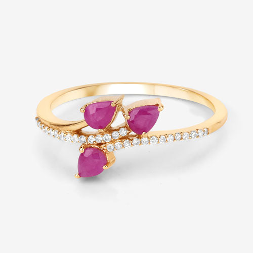 0.68 Carat Genuine Ruby and White Diamond 14K Yellow Gold Ring DestGlow