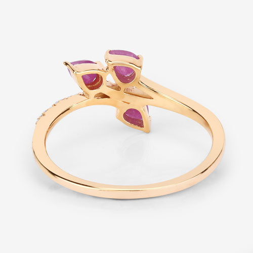0.68 Carat Genuine Ruby and White Diamond 14K Yellow Gold Ring DestGlow