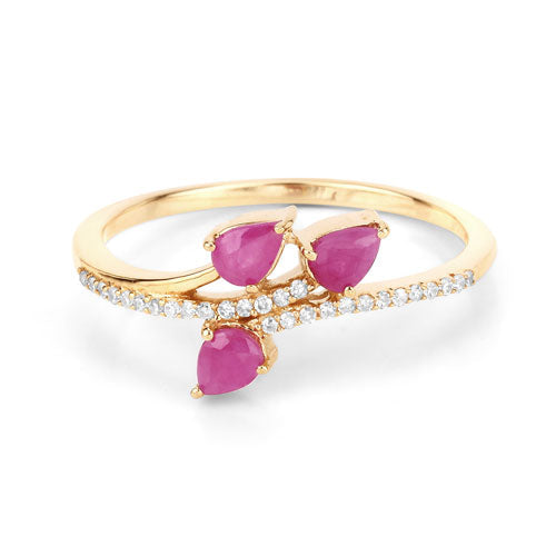 0.68 Carat Genuine Ruby and White Diamond 14K Yellow Gold Ring DestGlow