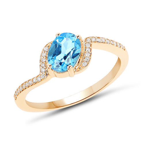 1.04 Carat Genuine Swiss Blue Topaz and White Diamond 14K Yellow Gold Ring by Bids.com