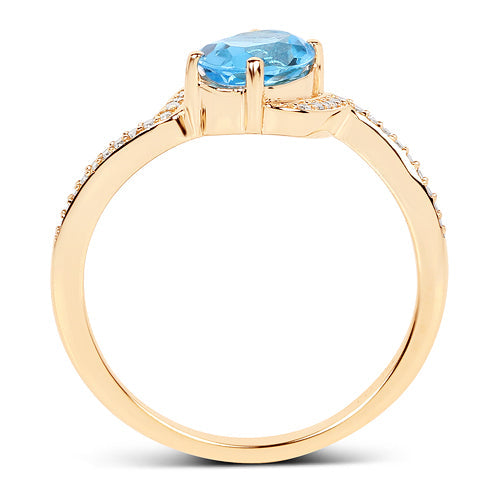 1.04 Carat Genuine Swiss Blue Topaz and White Diamond 14K Yellow Gold Ring by Bids.com