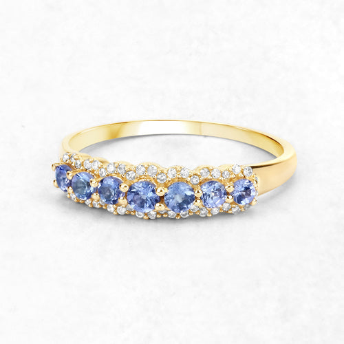 0.51 Carat Genuine Tanzanite and White Diamond 14K Yellow Gold Ring DestGlow