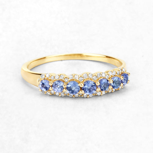 0.51 Carat Genuine Tanzanite and White Diamond 14K Yellow Gold Ring DestGlow