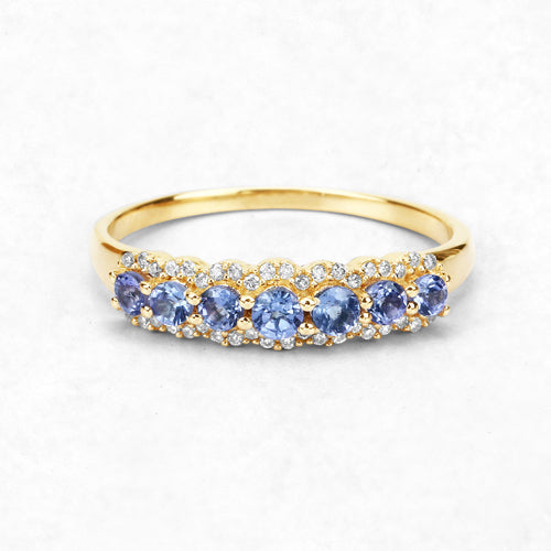 0.51 Carat Genuine Tanzanite and White Diamond 14K Yellow Gold Ring DestGlow