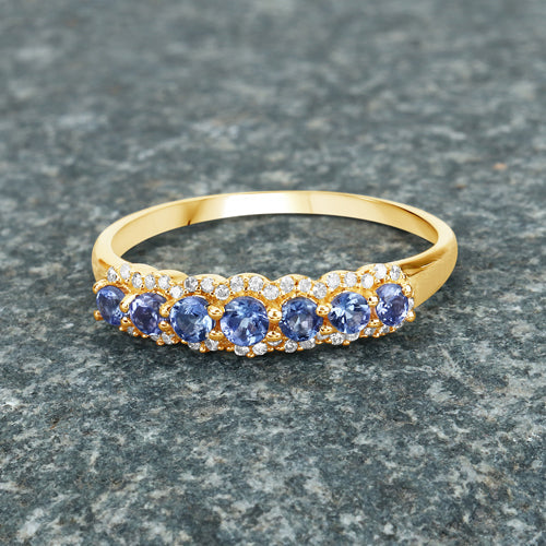 0.51 Carat Genuine Tanzanite and White Diamond 14K Yellow Gold Ring DestGlow