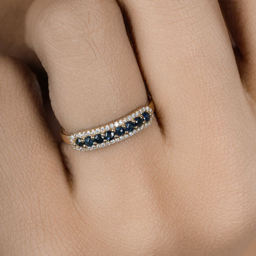 0.43 Carat Genuine Blue Sapphire and White Diamond 14K Yellow Gold Ring DestGlow