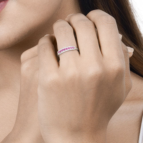 0.47 Carat Genuine Ruby and White Diamond 14K White Gold Ring by Bids.com