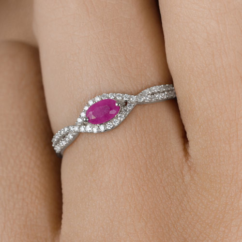 0.40 Carat Genuine Ruby and White Diamond 14K White Gold Ring by Bids.com