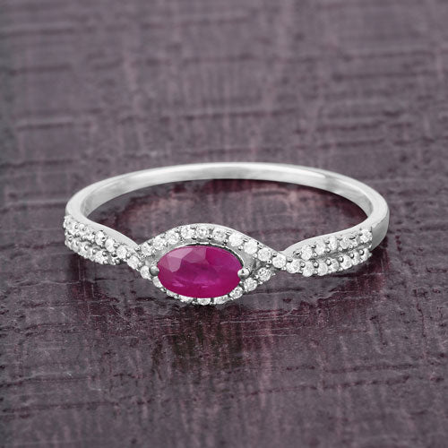 0.40 Carat Genuine Ruby and White Diamond 14K White Gold Ring by Bids.com