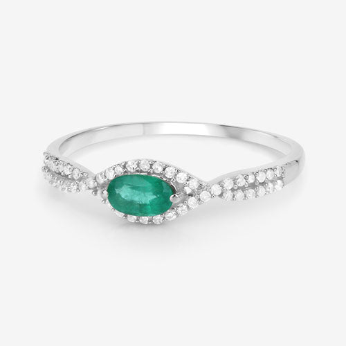 0.32 Carat Genuine Zambian Emerald and White Diamond 14K White Gold Ring by Bids.com