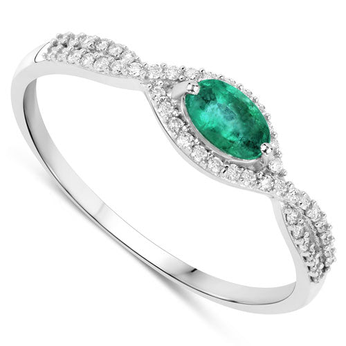0.32 Carat Genuine Zambian Emerald and White Diamond 14K White Gold Ring by Bids.com