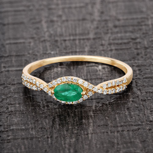 0.32 Carat Genuine Zambian Emerald and White Diamond 14K Yellow Gold Ring by Bids.com