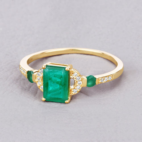1.07 Carat Genuine Zambian Emerald and White Diamond 14K Yellow Gold Ring DestGlow