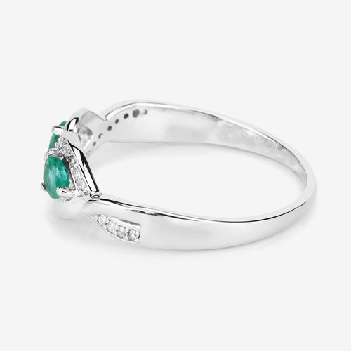 0.35 Carat Genuine Zambian Emerald and White Diamond 14K White Gold Ring by Bids.com