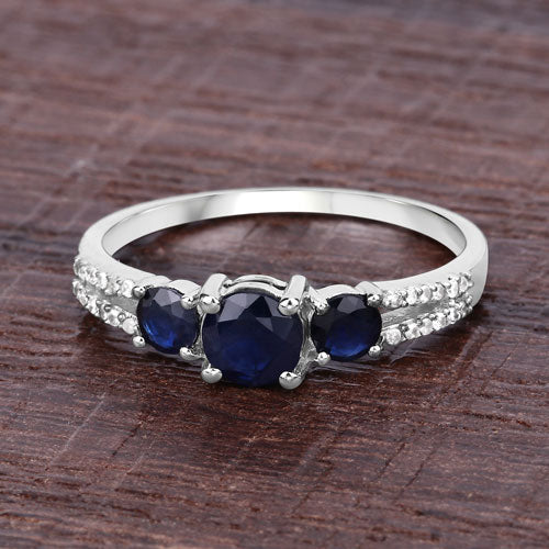 1.08 Carat Genuine Blue Sapphire and White Diamond 14K White Gold Ring by Bids.com