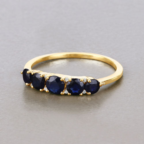 1.05 Carat Genuine Blue Sapphire and White Diamond 14K Yellow Gold Ring DestGlow