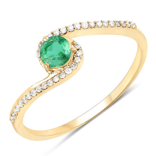 0.33 Carat Genuine Zambian Emerald and White Diamond 14K Yellow Gold Ring by Bids.com