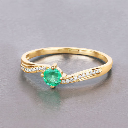 0.33 Carat Genuine Zambian Emerald and White Diamond 14K Yellow Gold Ring by Bids.com