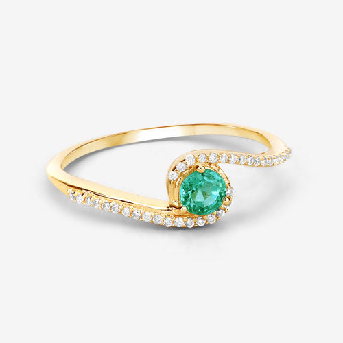 0.33 Carat Genuine Zambian Emerald and White Diamond 14K Yellow Gold Ring by Bids.com