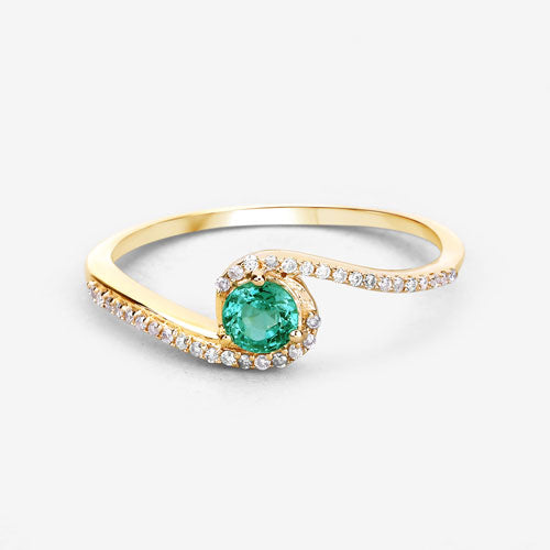 0.33 Carat Genuine Zambian Emerald and White Diamond 14K Yellow Gold Ring by Bids.com