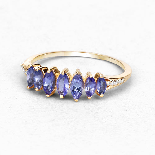 0.76 Carat Genuine Tanzanite and White Diamond 14K Yellow Gold Ring DestGlow