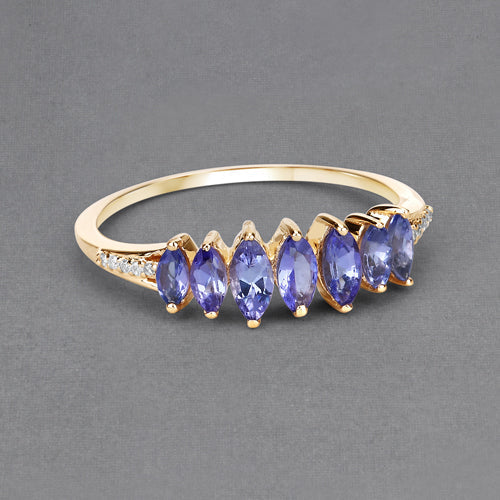 0.76 Carat Genuine Tanzanite and White Diamond 14K Yellow Gold Ring DestGlow