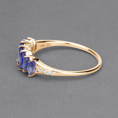 0.76 Carat Genuine Tanzanite and White Diamond 14K Yellow Gold Ring DestGlow