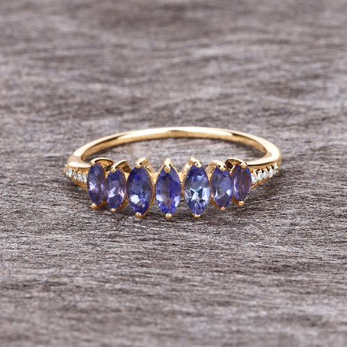 0.76 Carat Genuine Tanzanite and White Diamond 14K Yellow Gold Ring DestGlow
