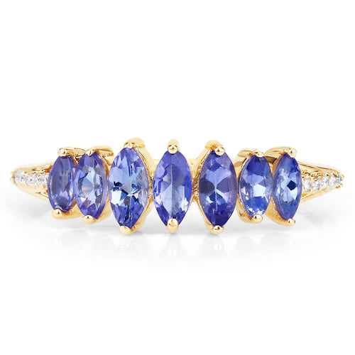 0.76 Carat Genuine Tanzanite and White Diamond 14K Yellow Gold Ring DestGlow