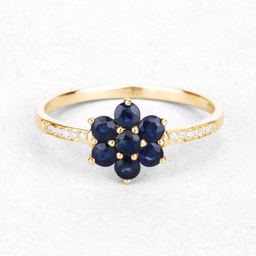 0.45 Carat Genuine Blue Sapphire and White Diamond 10K Yellow Gold Ring DestGlow