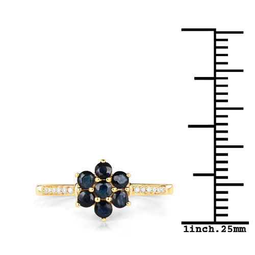 0.45 Carat Genuine Blue Sapphire and White Diamond 10K Yellow Gold Ring DestGlow