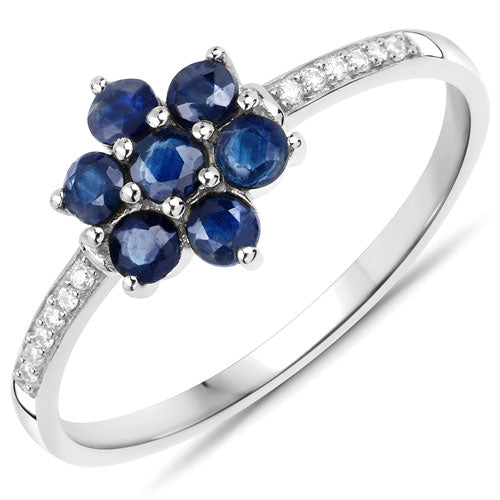 0.59 Carat Genuine Blue Sapphire and White Diamond 14K White Gold Ring DestGlow