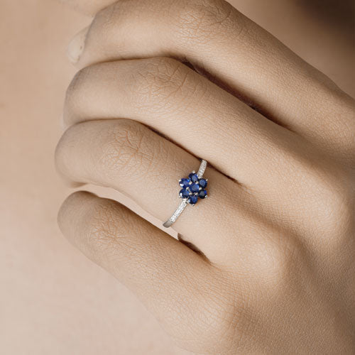 0.59 Carat Genuine Blue Sapphire and White Diamond 14K White Gold Ring DestGlow