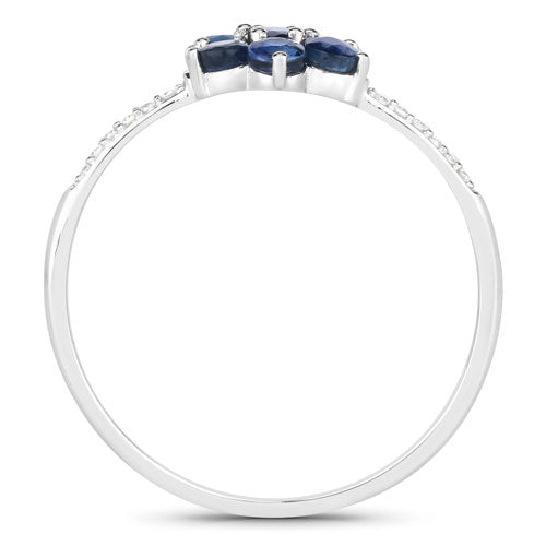 0.59 Carat Genuine Blue Sapphire and White Diamond 14K White Gold Ring DestGlow